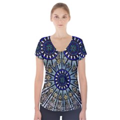 Pattern Art Form Architecture Short Sleeve Front Detail Top by Nexatart