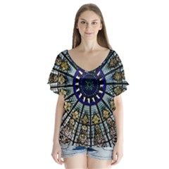 Pattern Art Form Architecture V-neck Flutter Sleeve Top by Nexatart