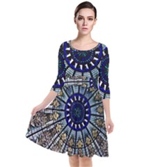 Pattern Art Form Architecture Quarter Sleeve Waist Band Dress