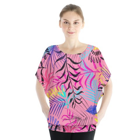 Illustration Reason Leaves Design Batwing Chiffon Blouse by Nexatart