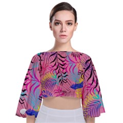 Illustration Reason Leaves Design Tie Back Butterfly Sleeve Chiffon Top by Nexatart