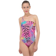 Illustration Reason Leaves Design Classic One Shoulder Swimsuit by Nexatart