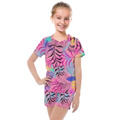 Illustration Reason Leaves Design Kids  Mesh Tee And Shorts Set