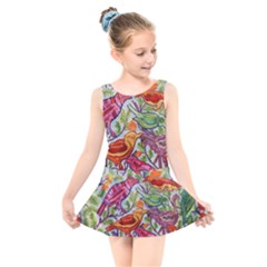 Art Flower Pattern Background Kids  Skater Dress Swimsuit