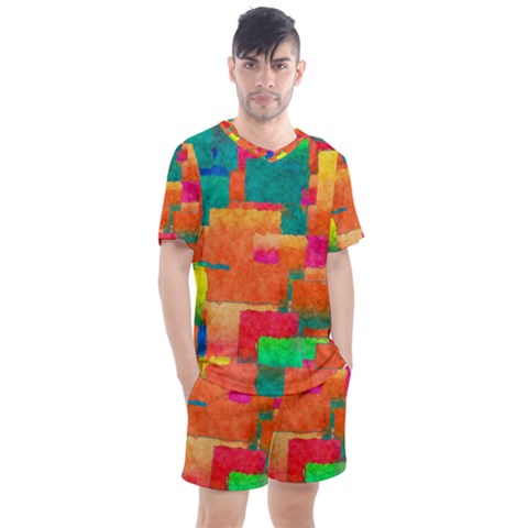 Pattern Texture Background Color Men s Mesh Tee And Shorts Set by Nexatart