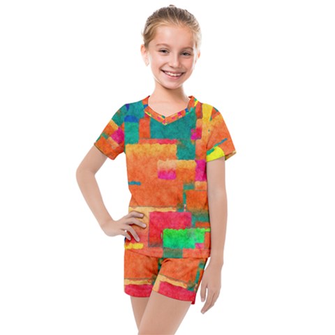 Pattern Texture Background Color Kids  Mesh Tee And Shorts Set by Nexatart