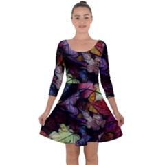 Fall Leaves Abstract Quarter Sleeve Skater Dress by bloomingvinedesign