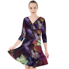 Fall Leaves Abstract Quarter Sleeve Front Wrap Dress by bloomingvinedesign