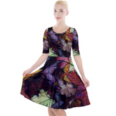 Fall Leaves Abstract Quarter Sleeve A-line Dress by bloomingvinedesign