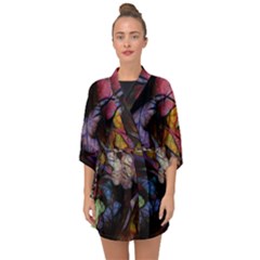 Fall Leaves Abstract Half Sleeve Chiffon Kimono by bloomingvinedesign