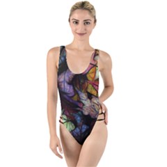 Fall Leaves Abstract High Leg Strappy Swimsuit by bloomingvinedesign