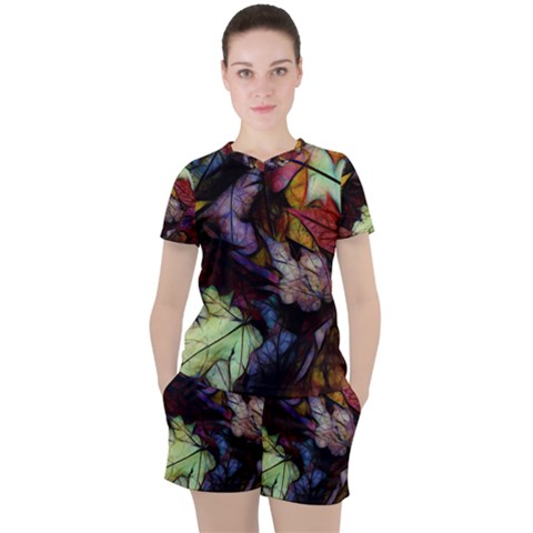 Fall Leaves Abstract Women s Tee And Shorts Set by bloomingvinedesign