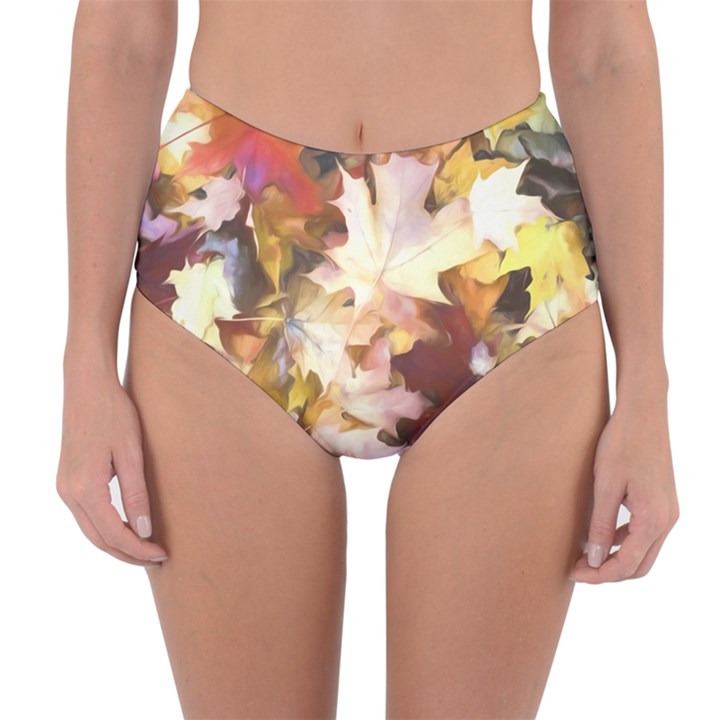 Fall Leaves Bright Reversible High-Waist Bikini Bottoms