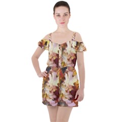 Fall Leaves Bright Ruffle Cut Out Chiffon Playsuit