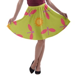 Dragonfly Sun Flower Seamlessly A-line Skater Skirt