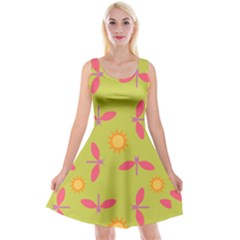 Dragonfly Sun Flower Seamlessly Reversible Velvet Sleeveless Dress