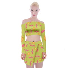 Dragonfly Sun Flower Seamlessly Off Shoulder Top with Mini Skirt Set