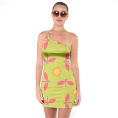 Dragonfly Sun Flower Seamlessly One Soulder Bodycon Dress