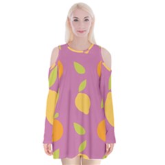 Seamlessly Pattern Fruits Fruit Velvet Long Sleeve Shoulder Cutout Dress by Nexatart