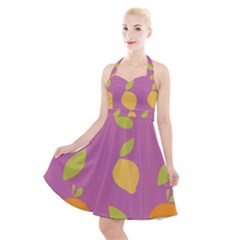 Seamlessly Pattern Fruits Fruit Halter Party Swing Dress 