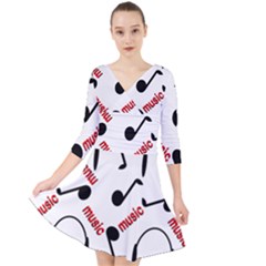 Music Letters Word Headphones Note Quarter Sleeve Front Wrap Dress by Nexatart