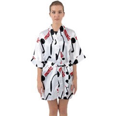 Music Letters Word Headphones Note Quarter Sleeve Kimono Robe by Nexatart