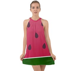 Watermelon Fruit Summer Red Fresh Halter Tie Back Chiffon Dress by Nexatart