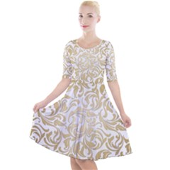 Gold Vintage Rococo Model Patern Quarter Sleeve A-line Dress