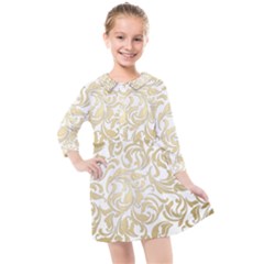 Gold Vintage Rococo Model Patern Kids  Quarter Sleeve Shirt Dress