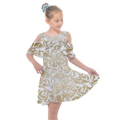 Gold Vintage Rococo Model Patern Kids  Shoulder Cutout Chiffon Dress