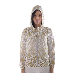 Gold Vintage Rococo Model Patern Hooded Windbreaker (women) by Nexatart