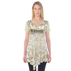 Gold Vintage Rococo Model Patern Short Sleeve Tunic  by Nexatart