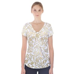 Gold Vintage Rococo Model Patern Short Sleeve Front Detail Top by Nexatart