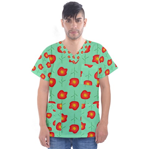 Flowers Pattern Ornament Template Men s V-neck Scrub Top by Nexatart