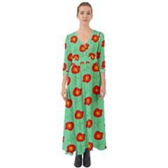 Flowers Pattern Ornament Template Button Up Boho Maxi Dress