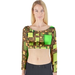 Blocks Cubes Construction Design Long Sleeve Crop Top by Nexatart