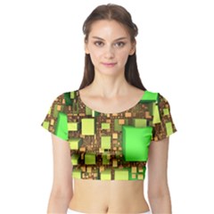 Blocks Cubes Construction Design Short Sleeve Crop Top by Nexatart