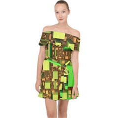 Blocks Cubes Construction Design Off Shoulder Chiffon Dress