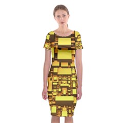 Cubes Grid Geometric 3d Square Classic Short Sleeve Midi Dress by Nexatart