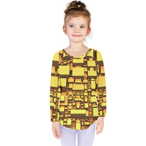 Cubes Grid Geometric 3d Square Kids  Long Sleeve Tee by Nexatart