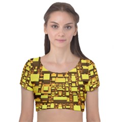 Cubes Grid Geometric 3d Square Velvet Short Sleeve Crop Top  by Nexatart