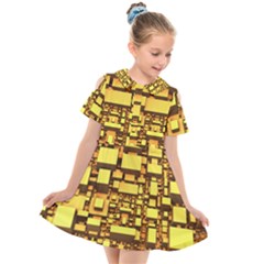 Cubes Grid Geometric 3d Square Kids  Short Sleeve Shirt Dress by Nexatart