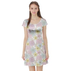 Dandelion Colors Flower Nature Short Sleeve Skater Dress by Nexatart