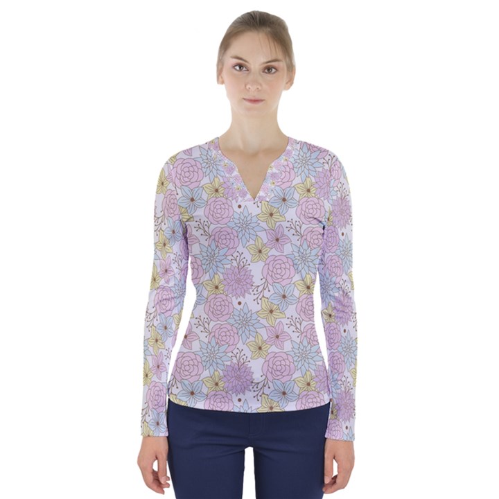 Dandelion Colors Flower Nature V-Neck Long Sleeve Top