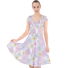 Dandelion Colors Flower Nature Cap Sleeve Front Wrap Midi Dress