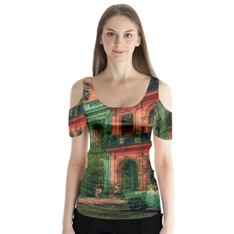 Havana Cuba Architecture Capital Butterfly Sleeve Cutout Tee  by Nexatart