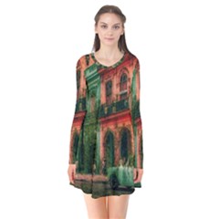 Havana Cuba Architecture Capital Long Sleeve V-neck Flare Dress by Nexatart