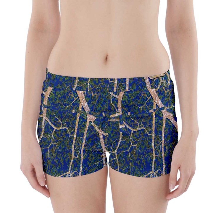 Green Leaves Blue Background Night Boyleg Bikini Wrap Bottoms