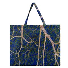 Green Leaves Blue Background Night Zipper Large Tote Bag by Nexatart