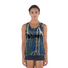 Green Leaves Blue Background Night Sport Tank Top  by Nexatart